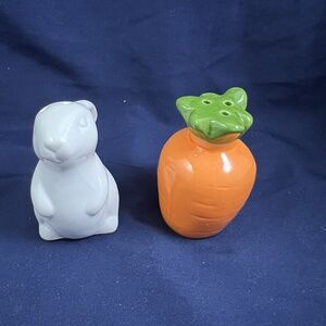 White Rabbit + Orange Carrot Salt + Pepper Shaker Set Whimsical Ceramic Spring